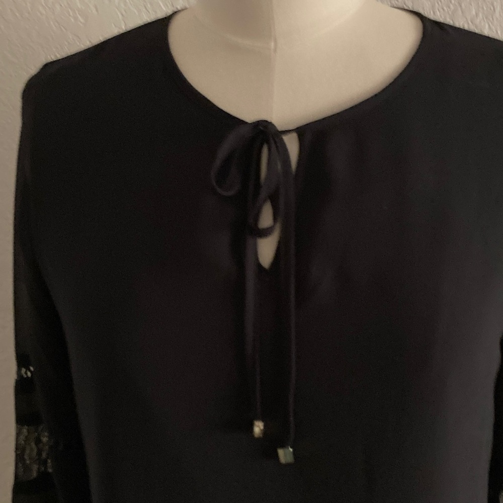 Calvin Klein Black Relaxed Tie Front Long Sleeve Blouse